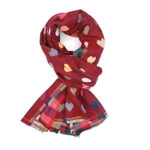 red heart scarf with vibrant colourful reverse