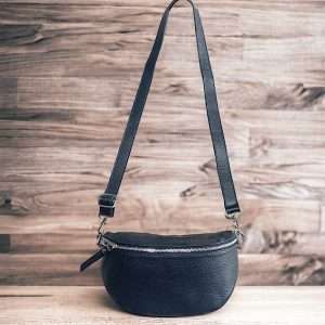 black leather crossbody bum bag with detachable adjustable strat