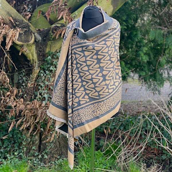 camel and grey reversible scarf