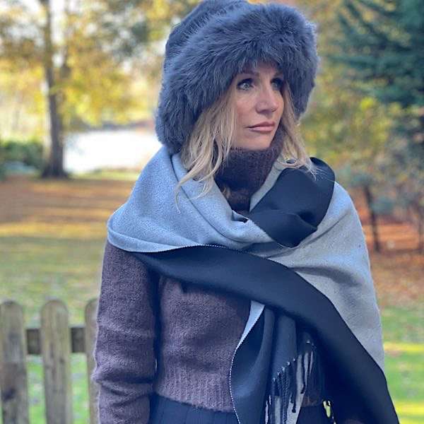 black and grey reversible plain scarf