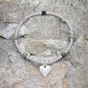 silver pendant with stone beads stretch bracelet