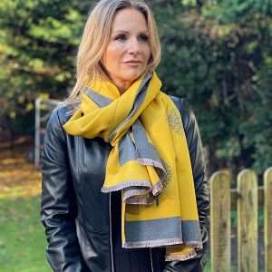 Vibrant Yellow And Grey Reversible Mulberry Tree Scarf