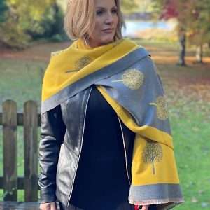 yellow and grey reversible mulberry scarf