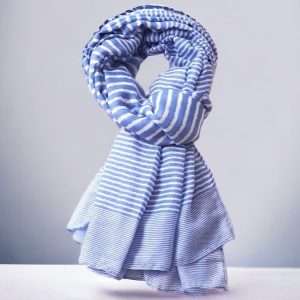 blue and white mixed stripe scarf
