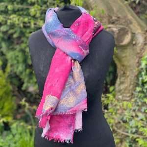 luxury cerise scarf with gold detail