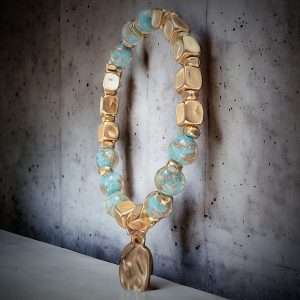 blue and gold bead bracelet