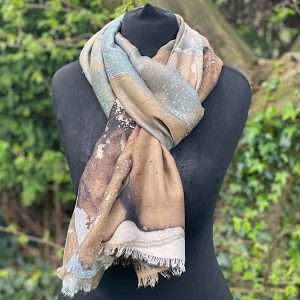 camel and taupe scarf with gold glints