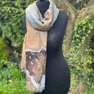 camel brown and taupe scarf with gold glints