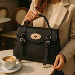 black plaited handel bag