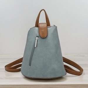 blue and tan triangular back pak