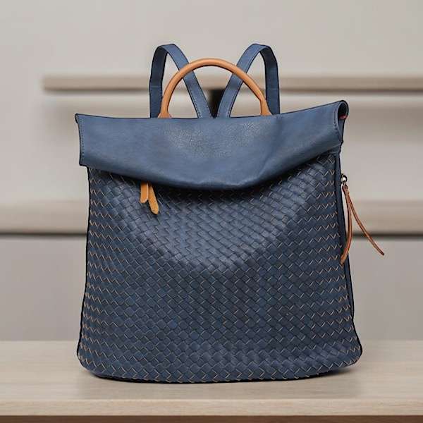 navy and tan textured backpack
