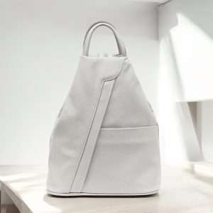 leather secure backpack in grey