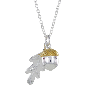 acorn and leaf silver necklace