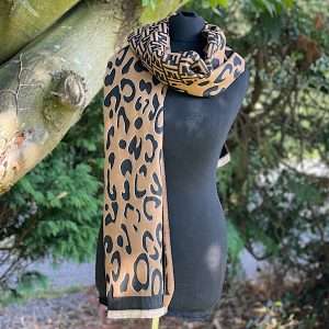 camel and black luxury leopard print scarf or wrap