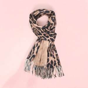 reversible camel leopard scarf