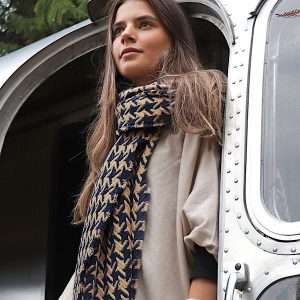 Timeless Navy And Ochre Dogtooth Scarf