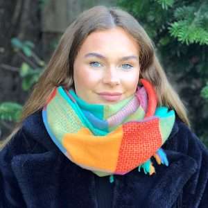 squares scarf on model