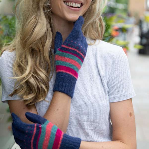 vibrant gloves on model