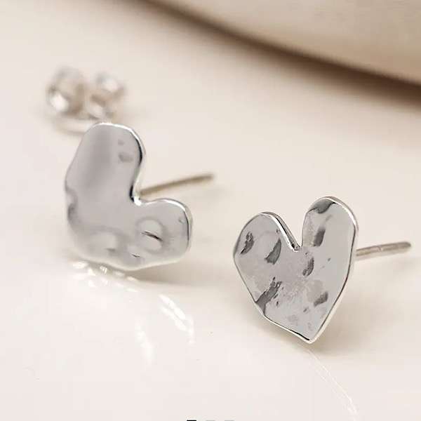 925 hammered heart studs
