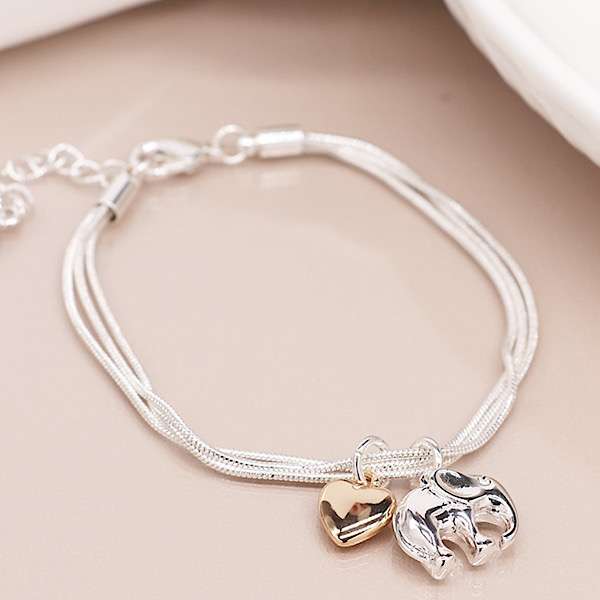 Elephant and heart stranded bracelet