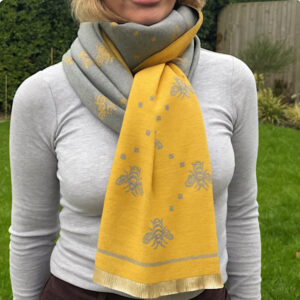 mustard reversible bee scarf