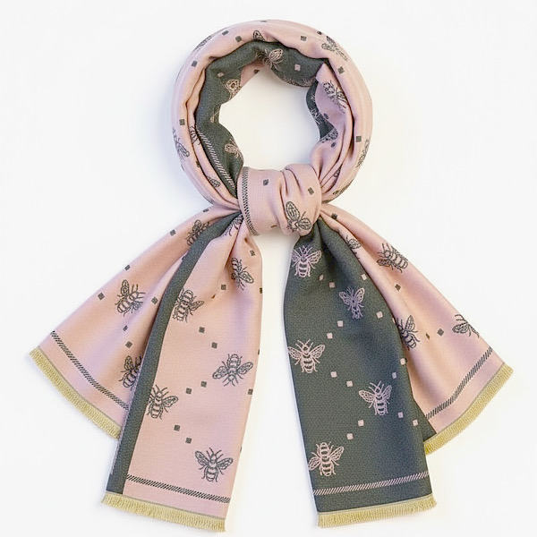 pink bee scarf tied