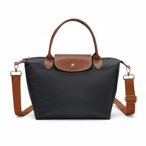 Black & Tan Longchamp-Inspired Small Nylon Tote Bag