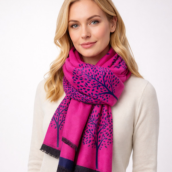cerise and navy two sided scarf