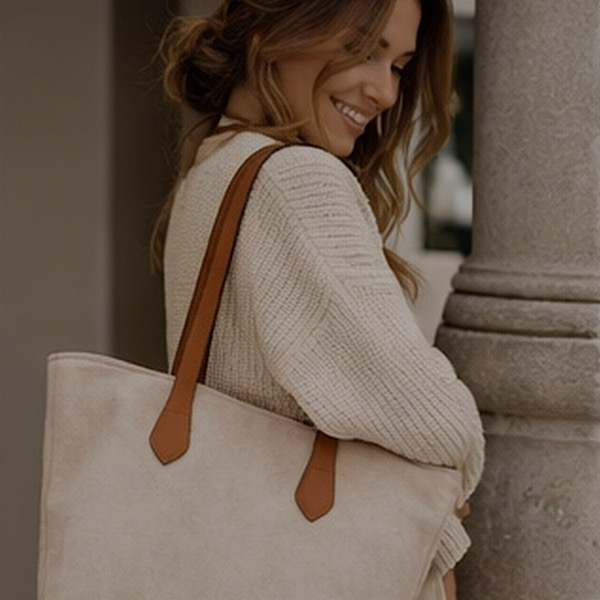 apricot faux suede tote bag fashion styling