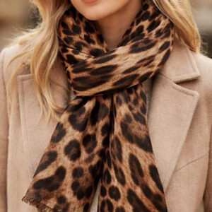 lightweight animal print scarf styled with coat