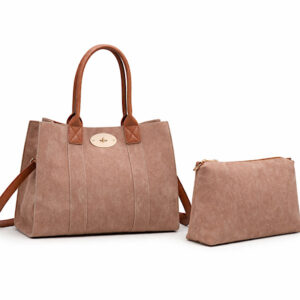 sand faux suede tote bag with inner zip bag