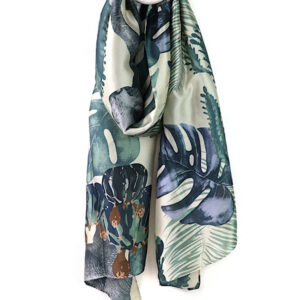 green monstera leaf print silky scarf recycled
