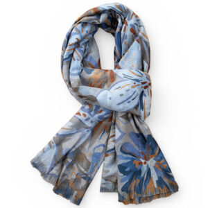 mushroom floral scarf blue rust botanical scarf