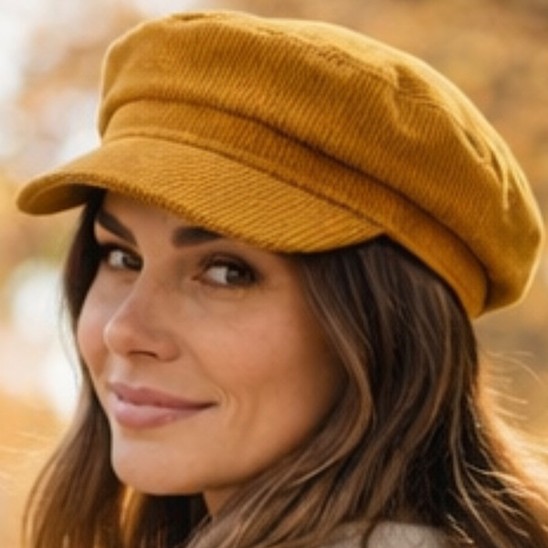 mustard baker boy hat textured corduroy