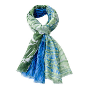 Azure and mint lightweight botanical scarf