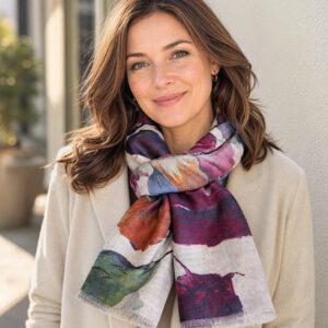 woman wearing floral scarf spring outfit
