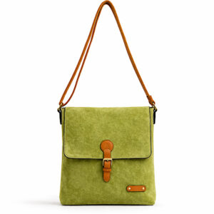 apple green faux suede messenger bag
