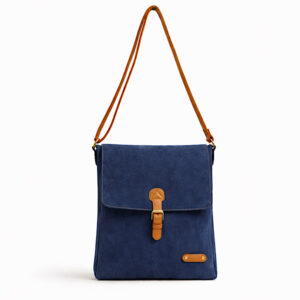 navy faux suede messenger bag cross body
