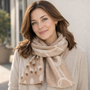 woman wearing neutral scarf outfit