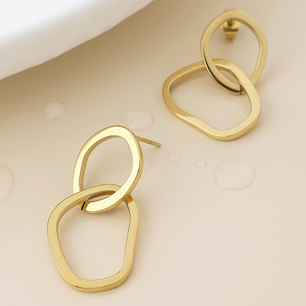 waterproof gold linked organic hoop earrings