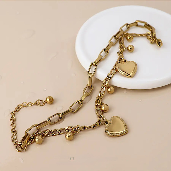 waterproof gold layered heart charm bracelet