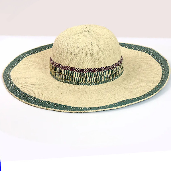 natural wide brim sun hat green purple detail