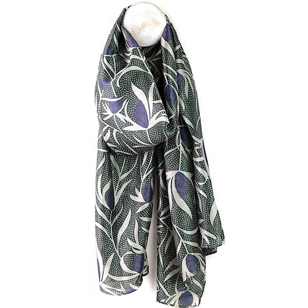 grey blue silky vine print scarf