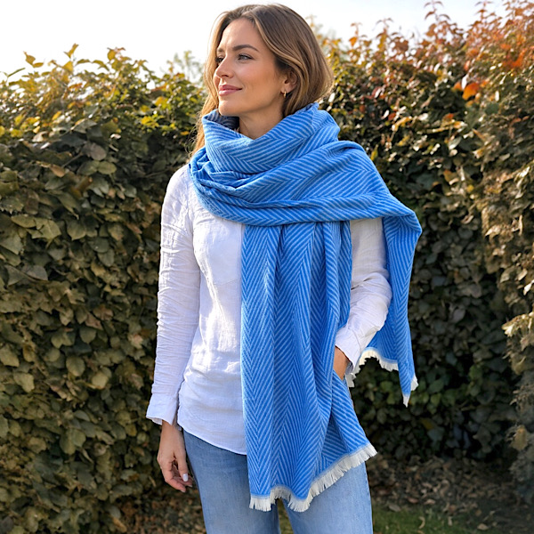 ladies blue scarf with raw edge