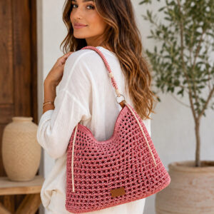 pink crochet beach bag