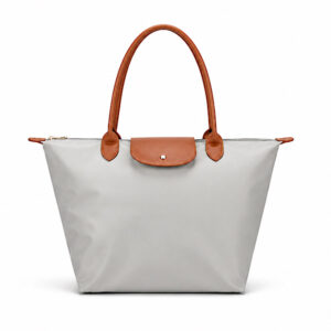 light grey Longchamp-inspired nylon tote bag