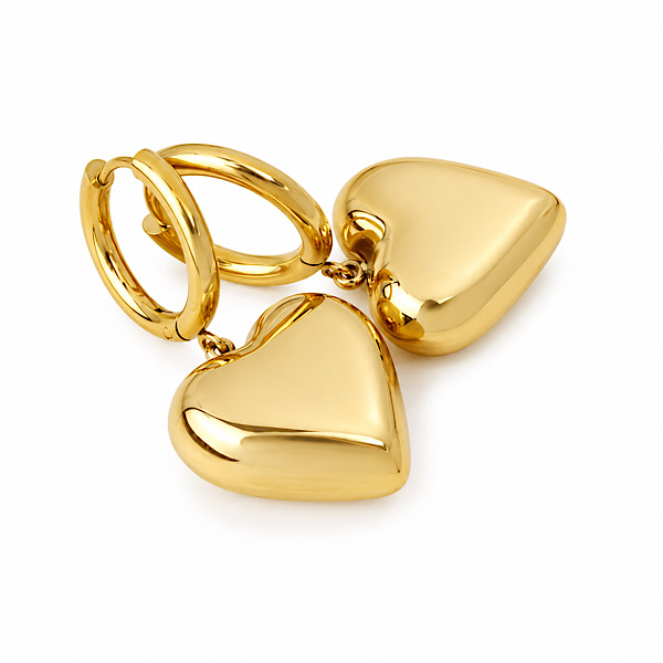 14K gold plated stainless steel puffy heart hoop earrings