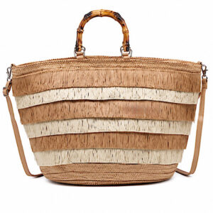 large camel and cream holiday tote bag