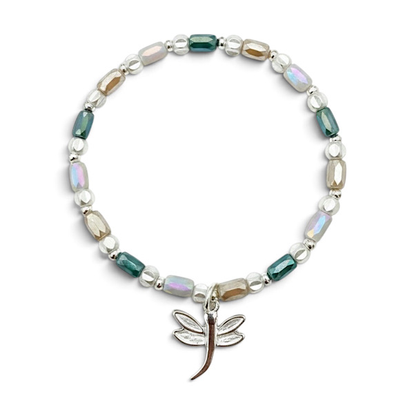 silver tone dragonfly stretch bracelet