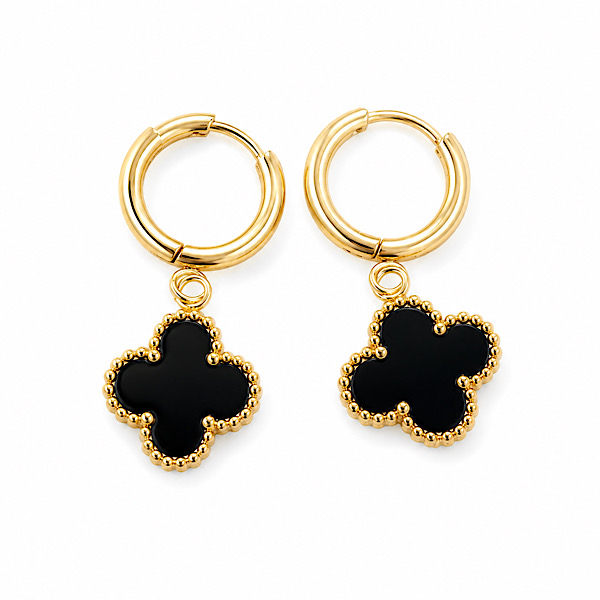 black and gold clover earrings